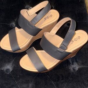Diba Black and Tan Wedge Sandals